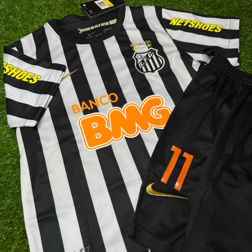 Neymar Jr Santos Fc 2009 2013 Black Kids Soccer Retro Jersey KinderTrikot – Front View