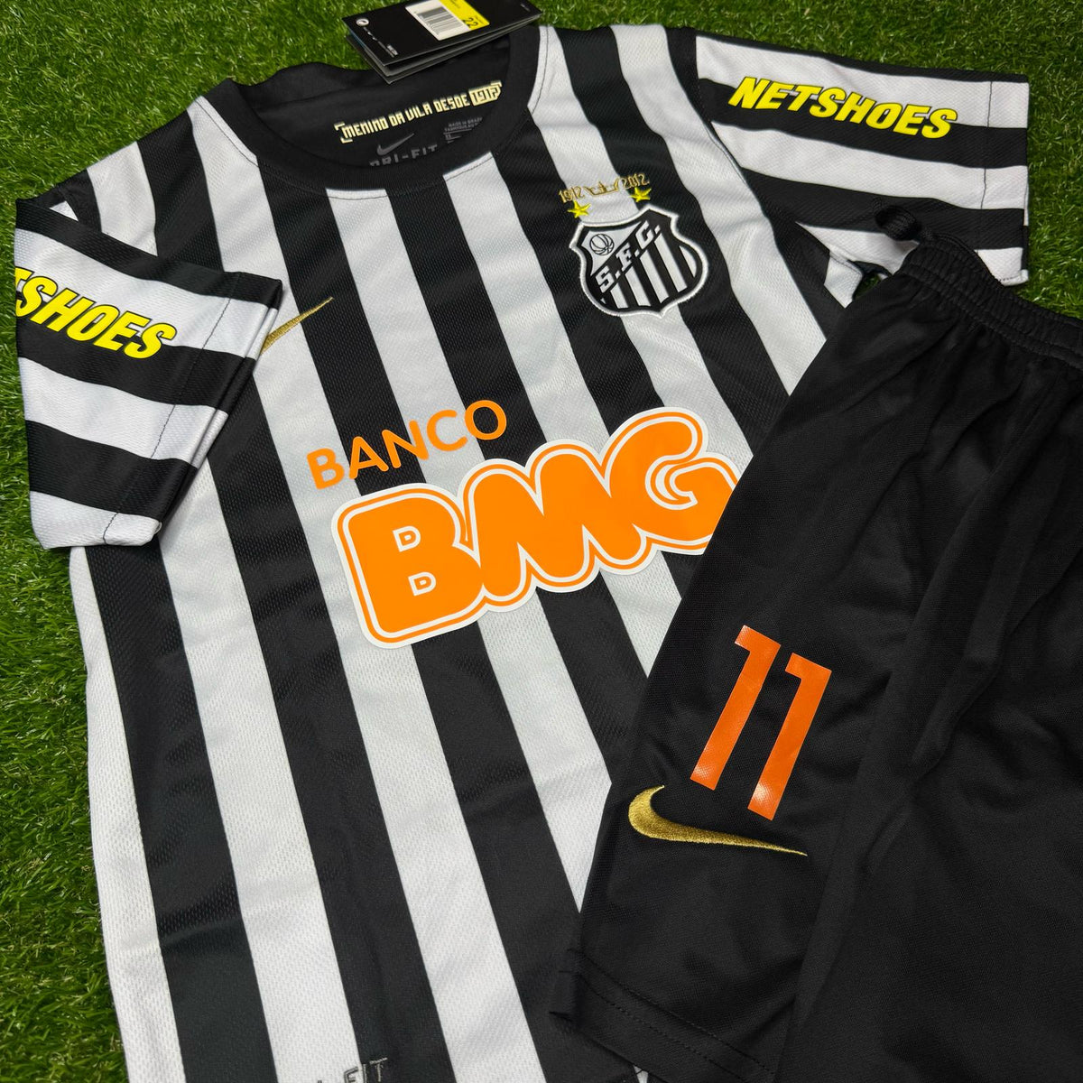 Neymar Jr Santos Fc 2009 2013 Black Kids Soccer Retro Jersey KinderTrikot – Front View