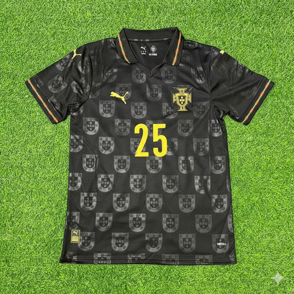 Portugal 2025/26 New Season Black Football Jersey – Nuno Mendes – Front View