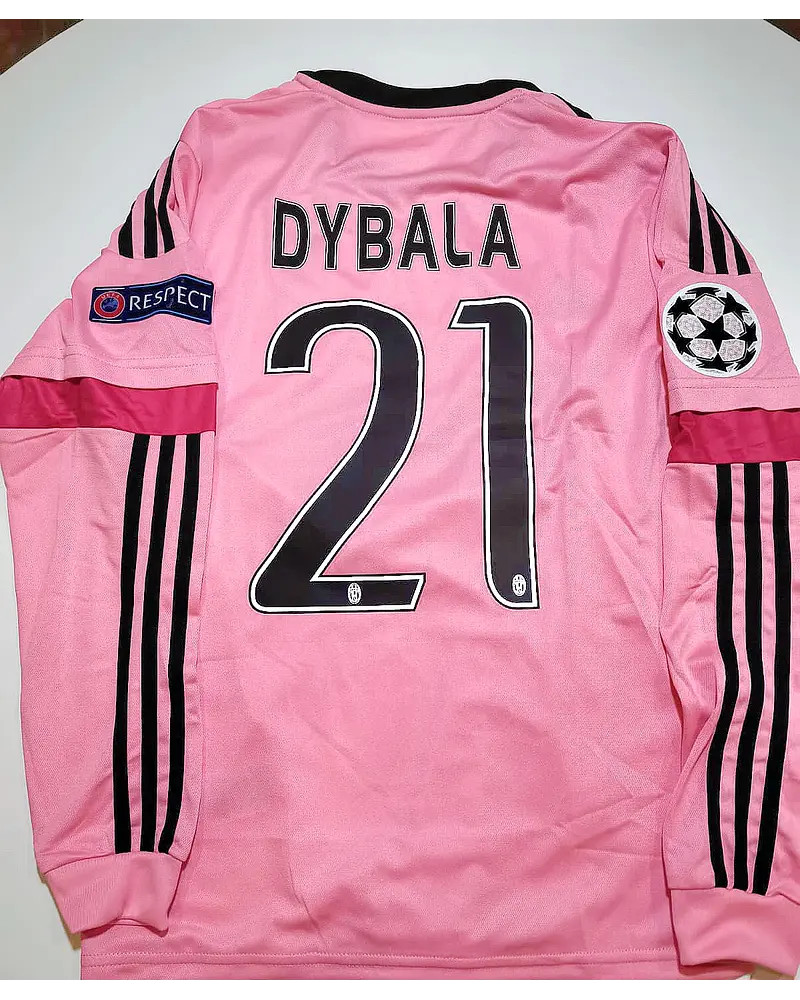 2015/16 Paulo Dybala Juventus Retro Long Sleeve Pink Football Jersey – Detailed View