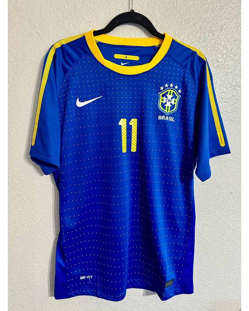 Neymar JR Brazil 2010 World Cup Retro Blue Jersey – Front View