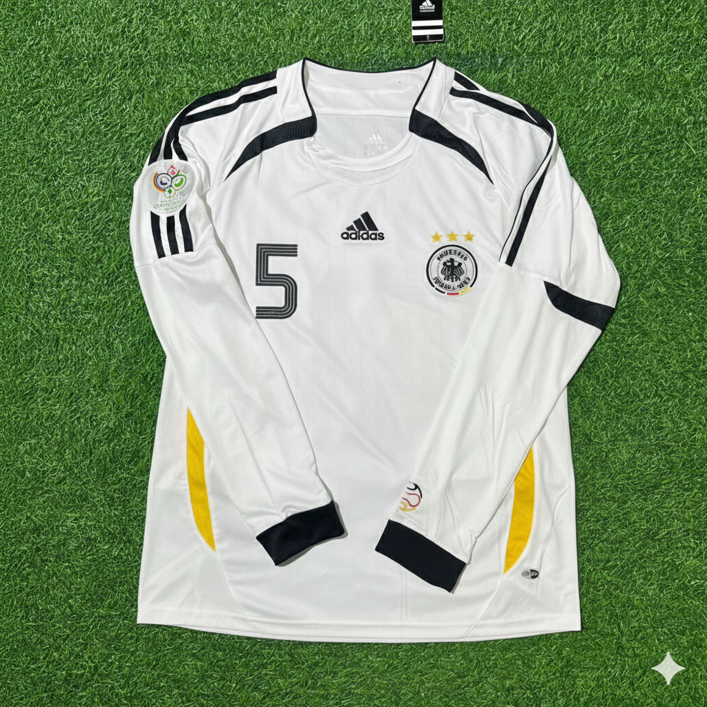 Mats Hummels Germany World Cup Long Sleeve White Retro Football Jersey – Front View