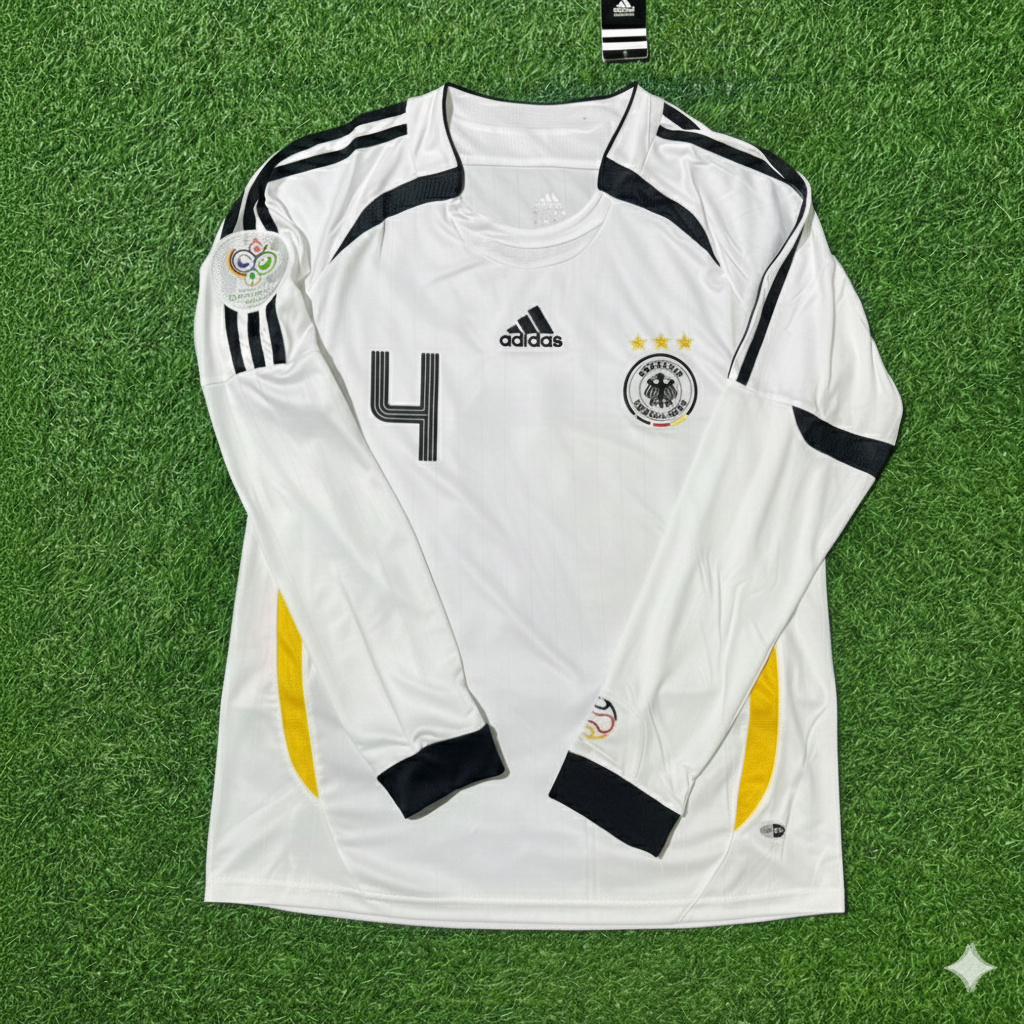 Germany World Cup Long Sleeve White Retro Football Jersey – Guido Buchwald – Front View