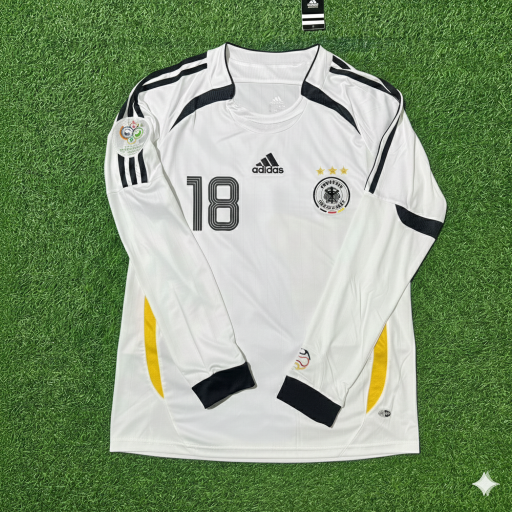 Germany World Cup Long Sleeve White Retro Football Jersey – Jürgen Klinsmann – Front View