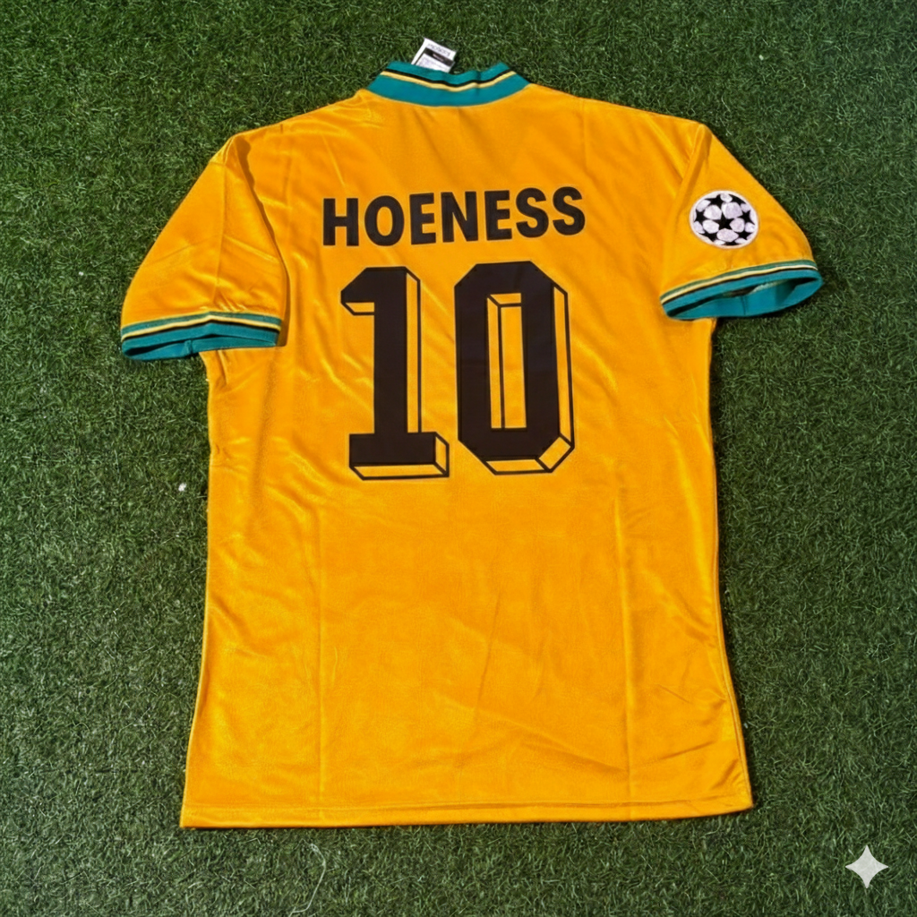 Bayern Munich Yellow Retro Football Jersey – Uli Hoeness – Back View