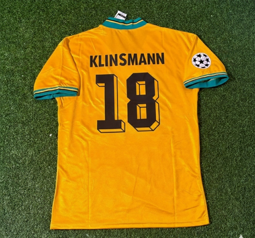 Bayern Munich Yellow Retro Football Jersey – Jürgen Klinsmann – Back View