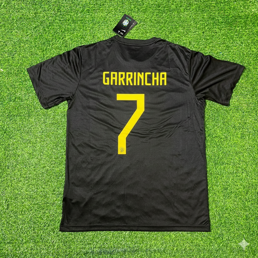 Garrincha Brazil Black Retro Football Jersey Collection – Back View
