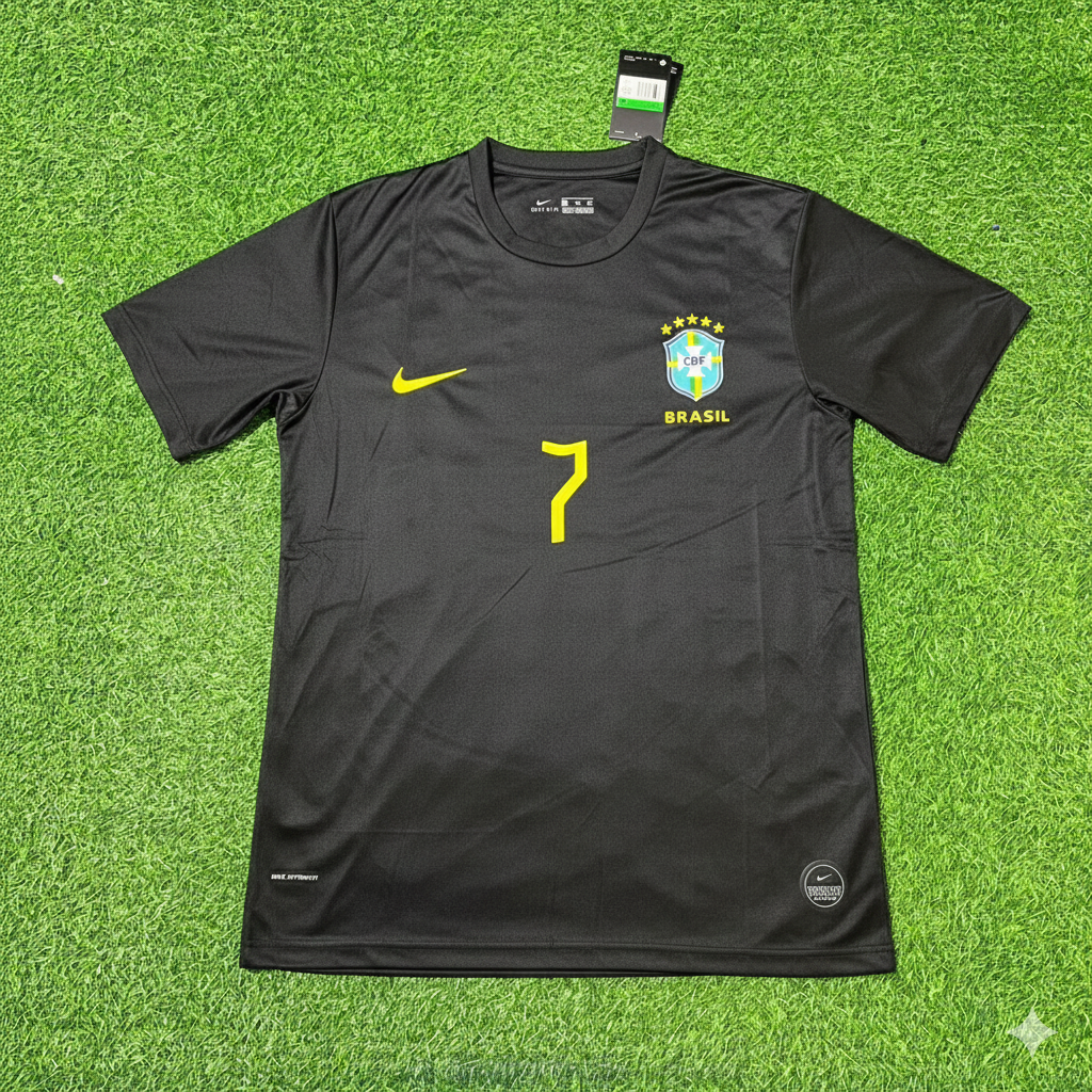Brazil Black Retro Football Jersey – Adriano – Front View