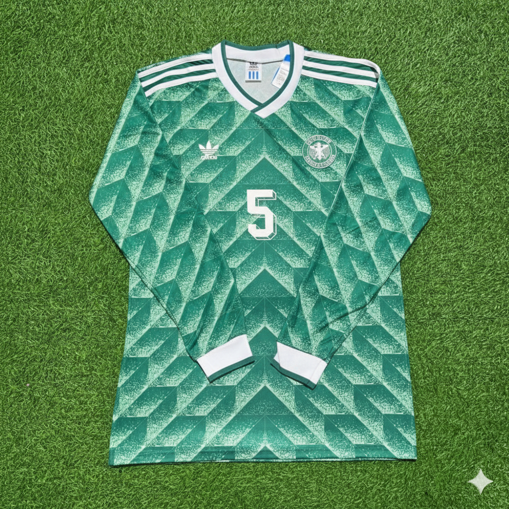 Germany 1990 World Cup Green Long Sleeve Football Jersey – Klaus Augenthaler – Front View