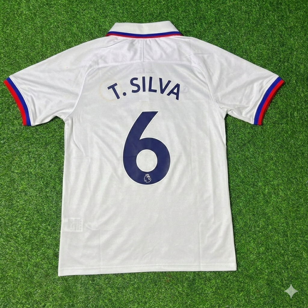 Thiago Silva Chelsea White Retro Football Jersey Collection – Back View