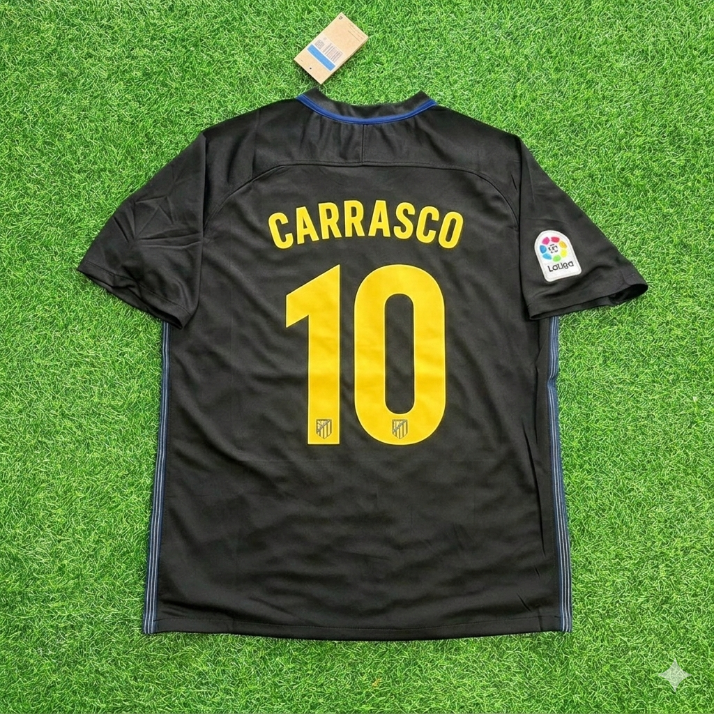 2016/17 Yannick Carrasco 10 Atletico Madrid Black Away Retro Football Jersey – Back View