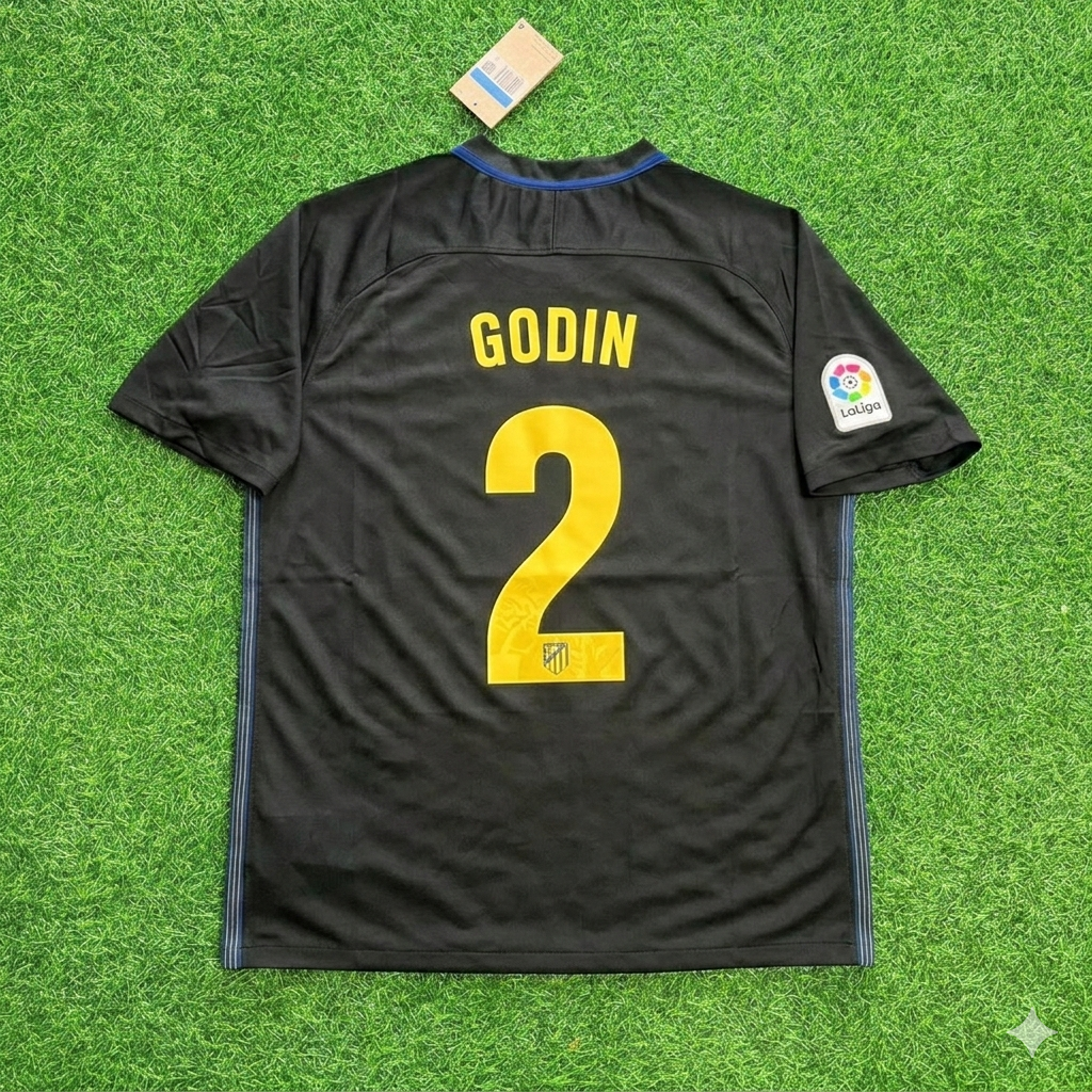 2016/17 Diego Godin 2 Atletico Madrid Black Away Retro Football Jersey – Back View