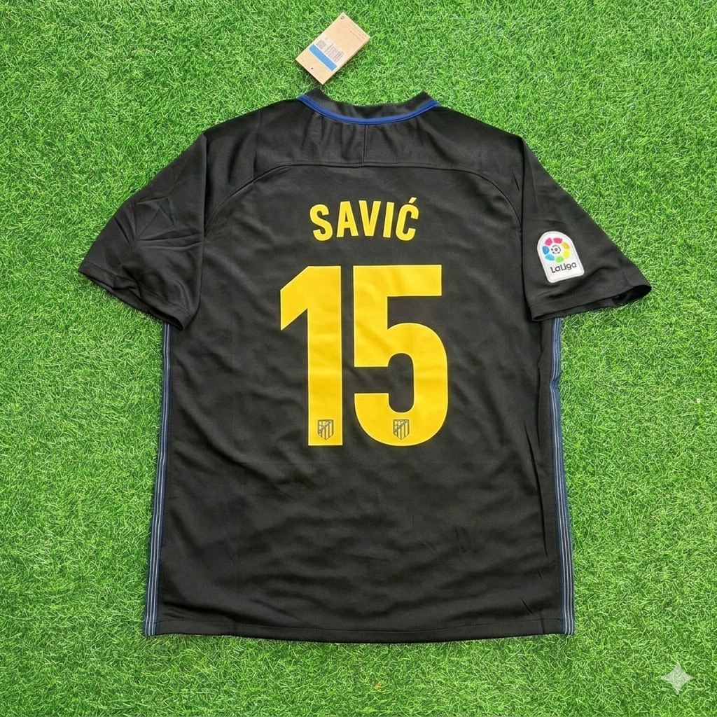 2016/17 Stefan Savic 15 Atletico Madrid Black Away Retro Football Jersey – Back View