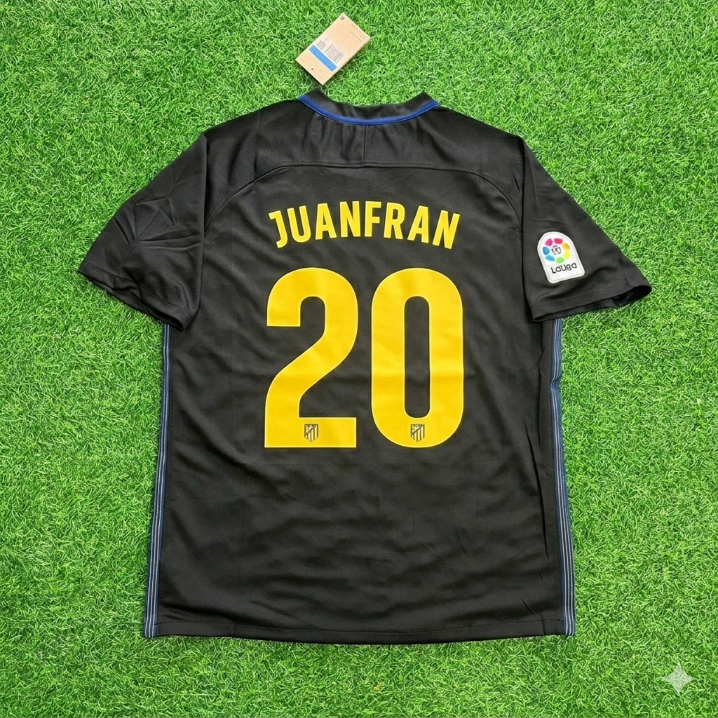 2016/17 Juanfran 20 Atletico Madrid Black Away Retro Football Jersey – Back View