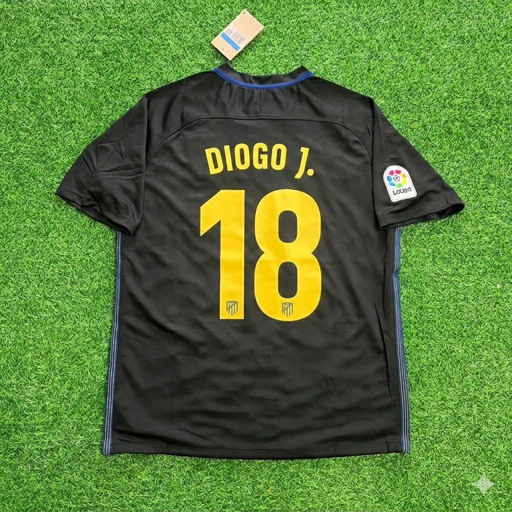 Atletico Madrid 2016-17 Black Away Retro Kit Jersey – Diogo Jota 18 – – Back View