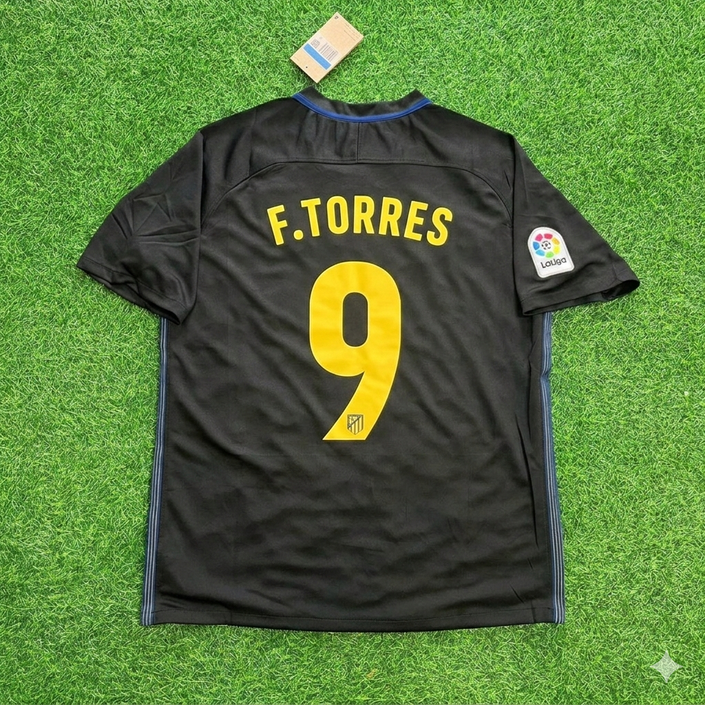 Atletico Madrid 2016-17 Black Away Retro Kit Jersey – Fernando Torres 9 – – Back View