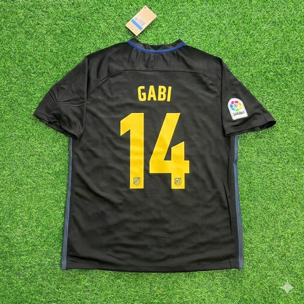 Atletico Madrid 2016-17 Black Away Retro Kit Jersey – Gabi 14 – – Back View