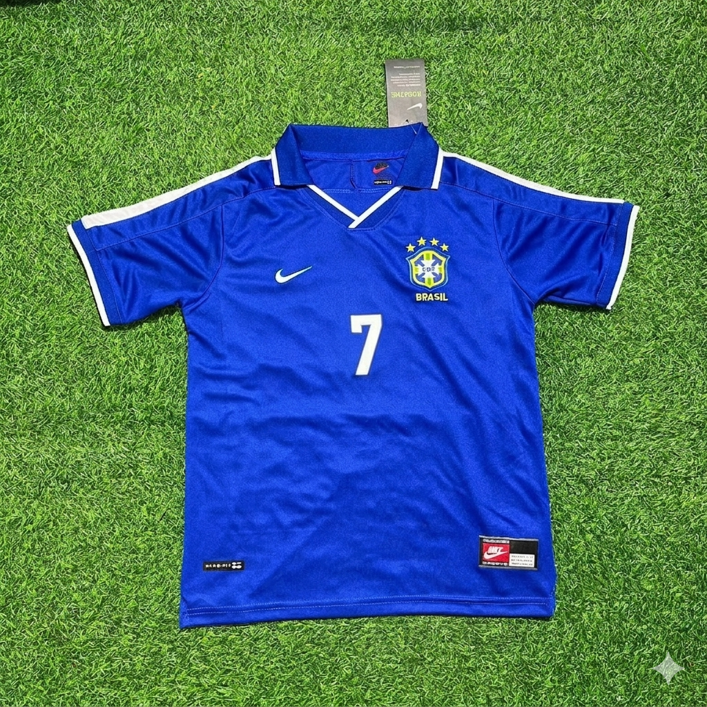 Vinicius Junior Brazil Blue Retro Football Jersey – Front View