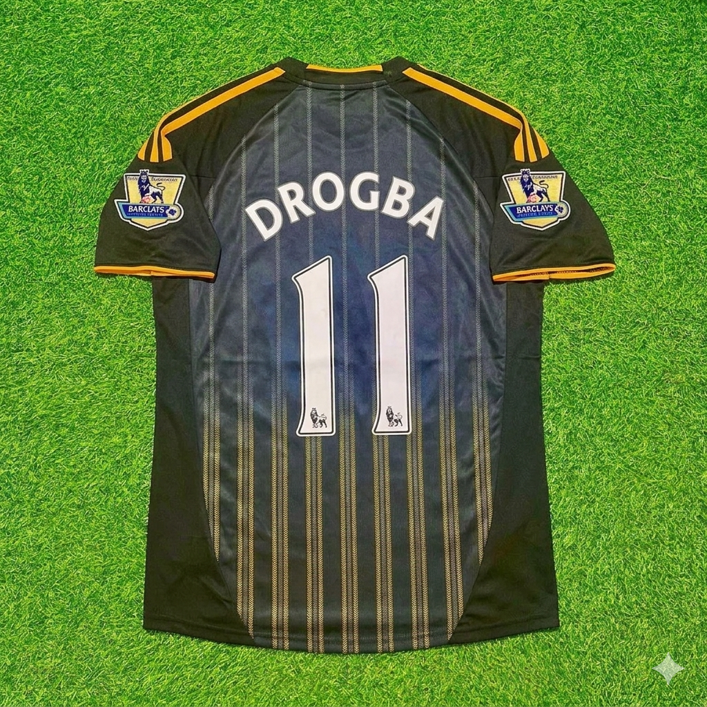 Chelsea 2010 2011 Away Retro Black Orange Football Jersey – Didier Drogba #11 – Back View