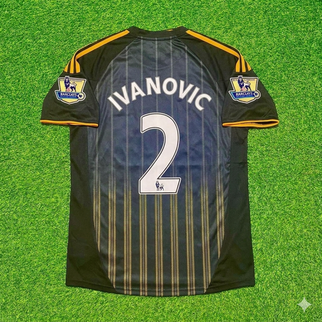 Chelsea 2010 2011 Away Retro Black Orange Football Jersey – Branislav Ivanovic #2 – Back View