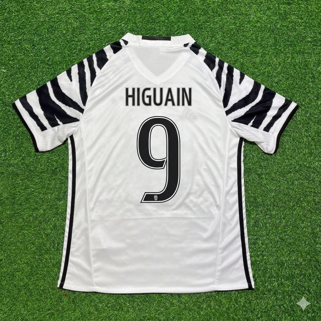 2016 Gonzalo Higuain #9 Juventus 2017 Away White Retro Football Jersey – Back View