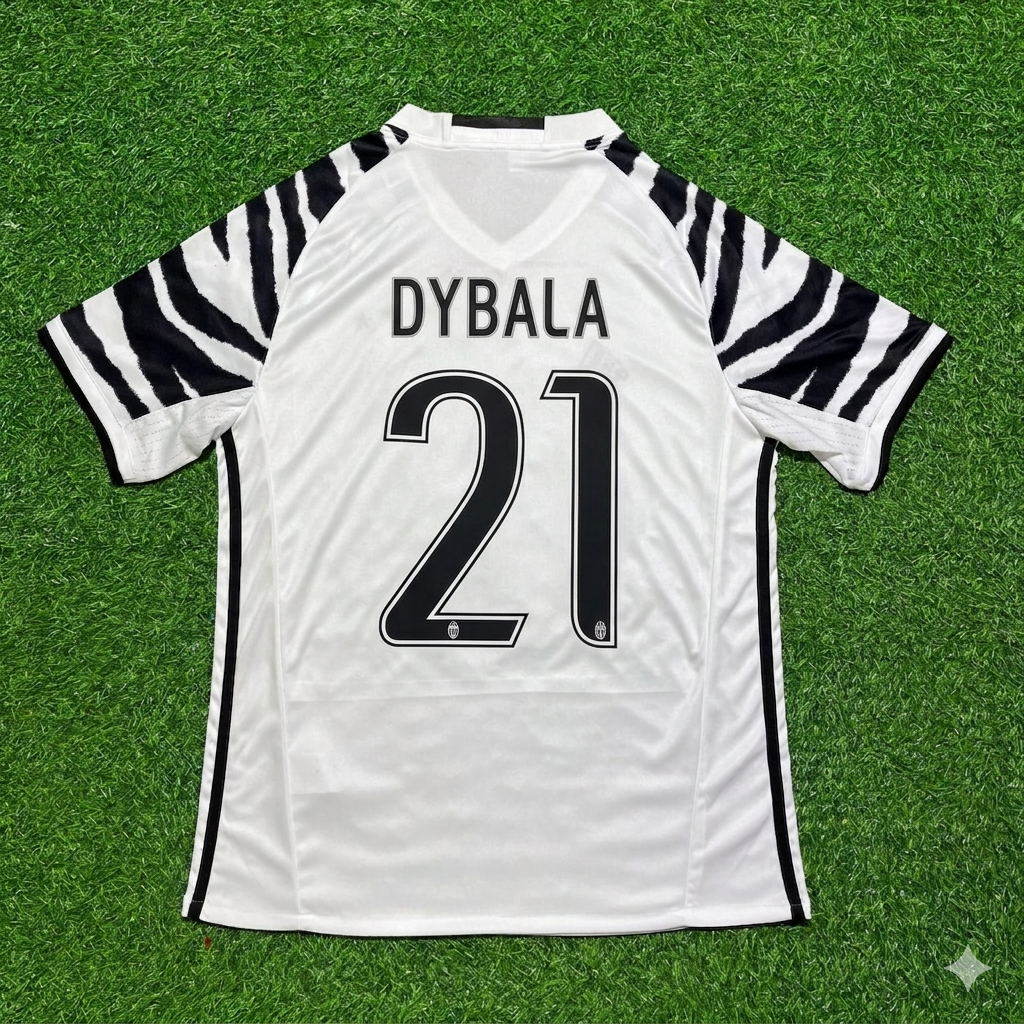 2016 Paulo Dybala #21 Juventus 2017 Away White Retro Football Jersey – Back View