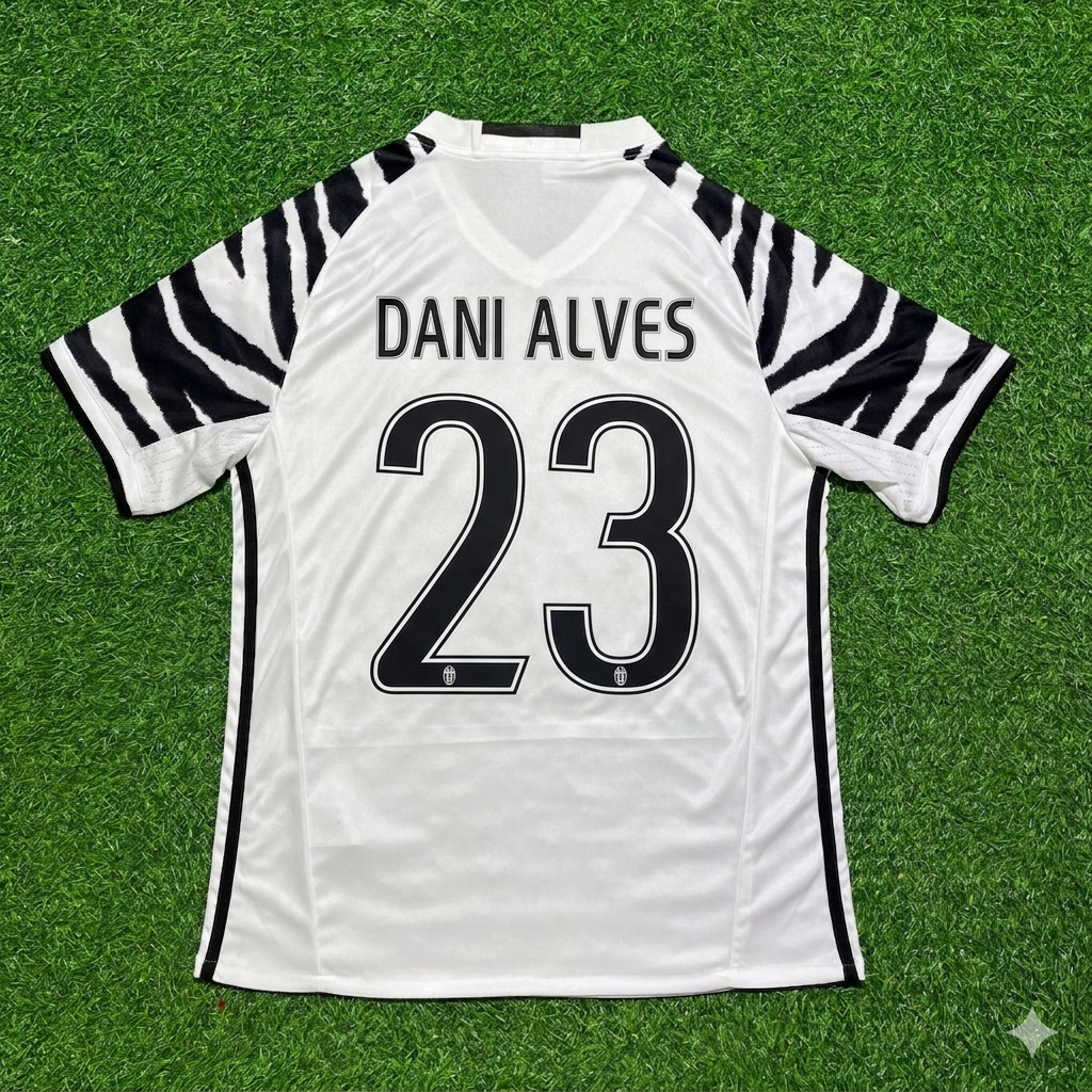 2016 Dani Alves #23 Juventus 2017 Away White Retro Football Jersey – Back View