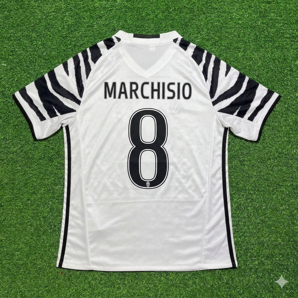 2016 Claudio Marchisio #8 Juventus 2017 Away White Retro Football Jersey – Back View