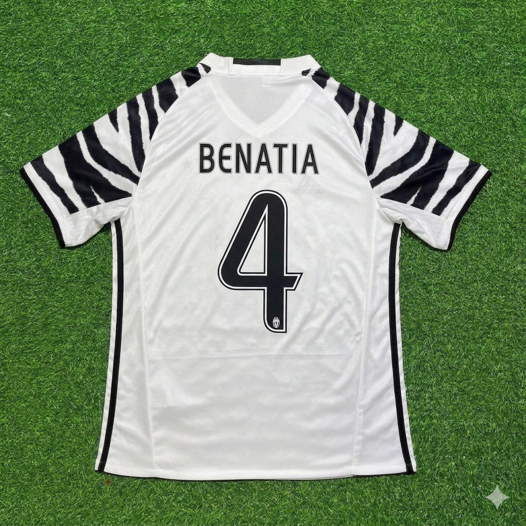 2016 Mehdi Benatia #4 Juventus 2017 Away White Retro Football Jersey – Back View