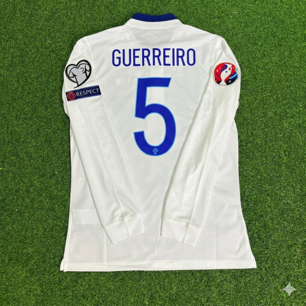 2016 Portugal EURO Raphael Guerreiro White Long Sleeve Retro Football Jersey – Back View