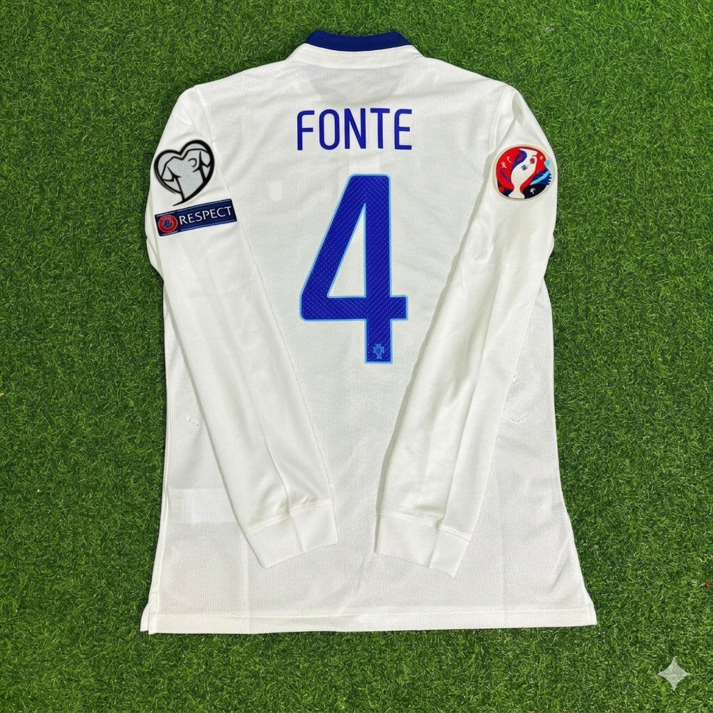 Portugal EURO 2016 White Long Sleeve Retro Football Jersey – Jose Fonte – Back View
