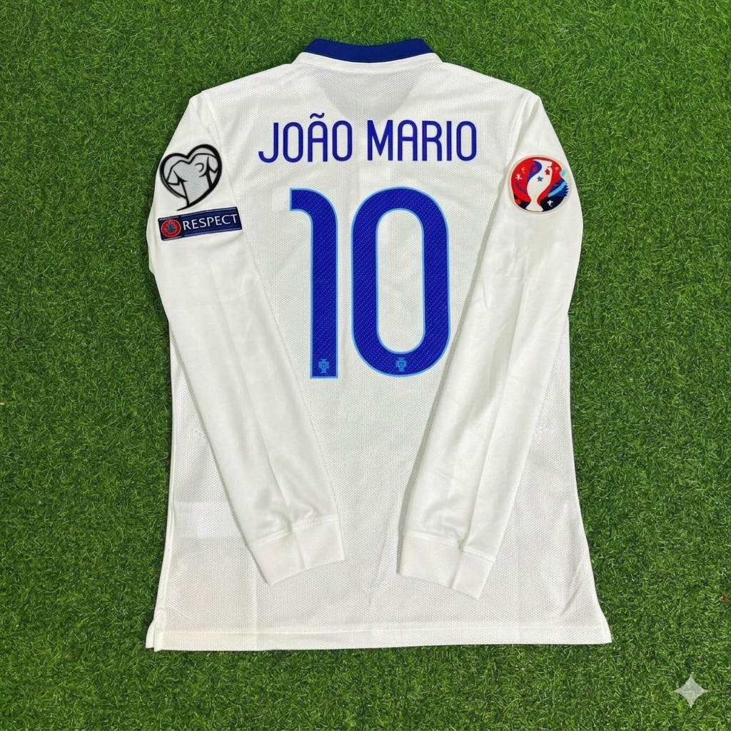Portugal EURO 2016 White Long Sleeve Retro Football Jersey – Joao Mario – Back View
