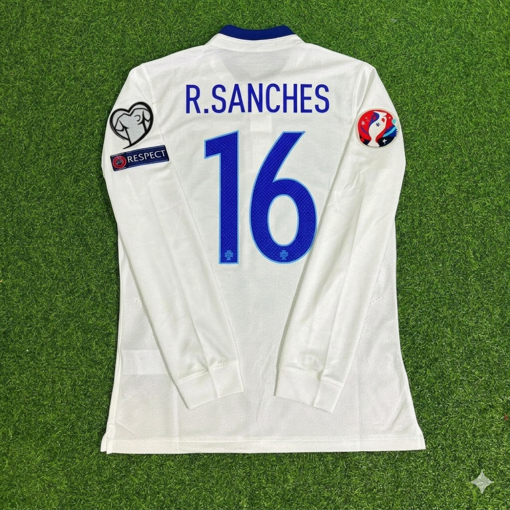 2016 Portugal EURO Renato Sanches White Long Sleeve Retro Football Jersey – Back View