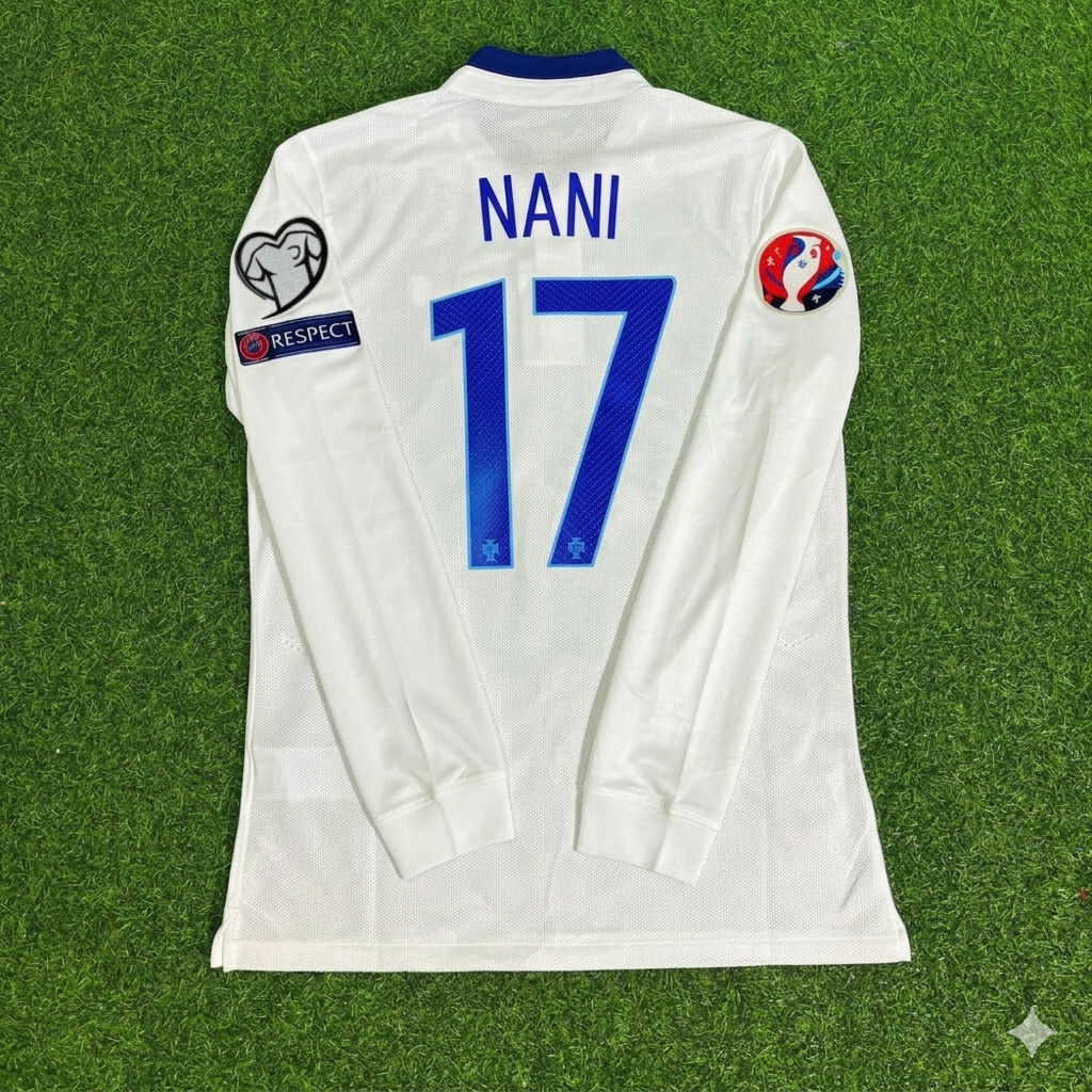 Portugal EURO 2016 White Long Sleeve Retro Football Jersey – Nani – Back View