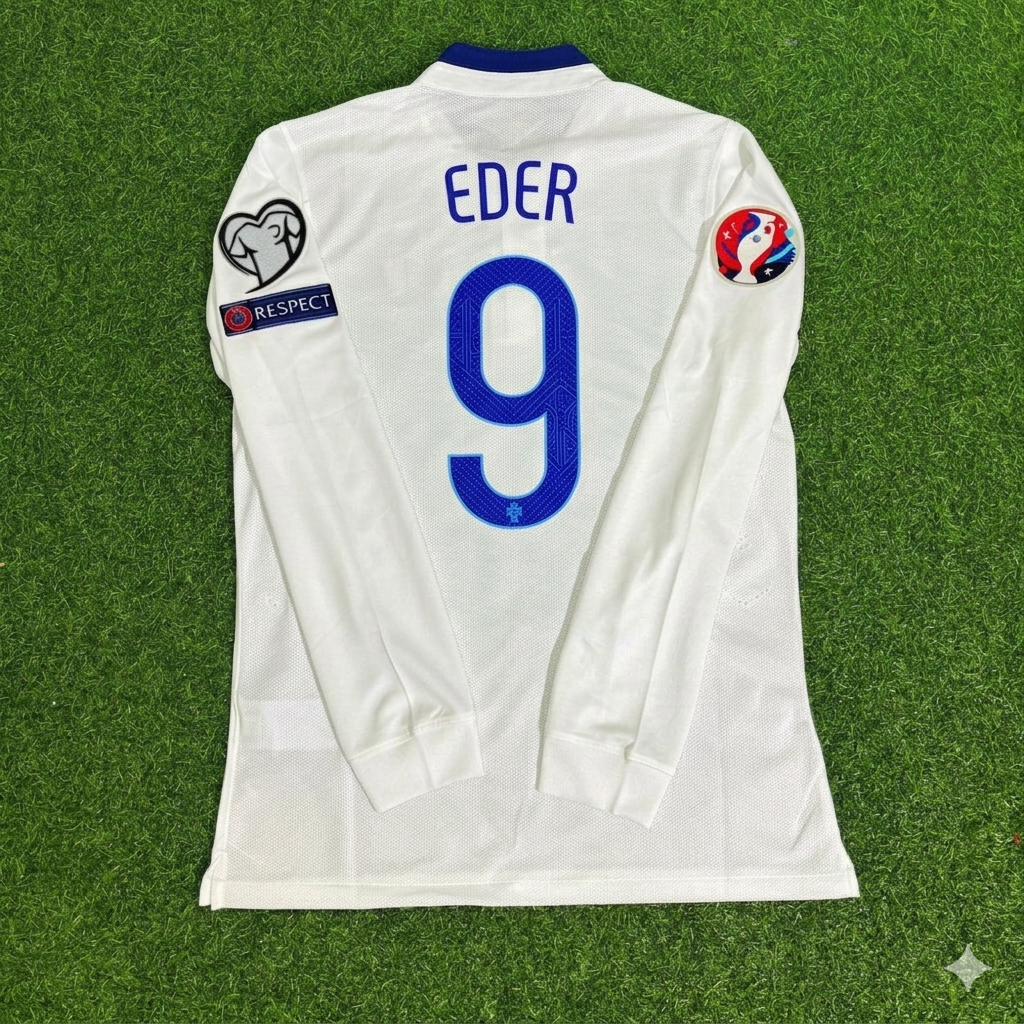Portugal EURO 2016 White Long Sleeve Retro Football Jersey – Eder – Back View