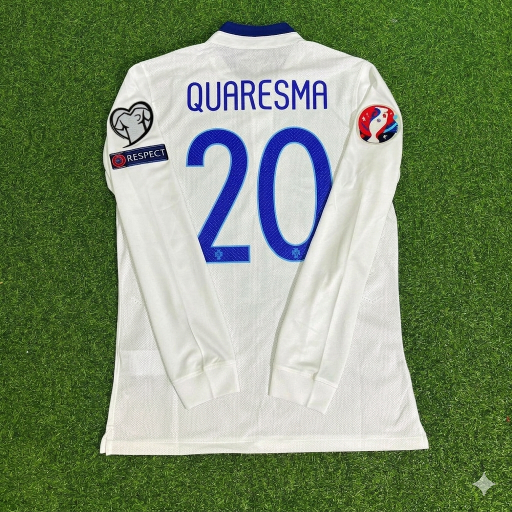 Portugal EURO 2016 White Long Sleeve Retro Football Jersey – Ricardo Quaresma – Back View