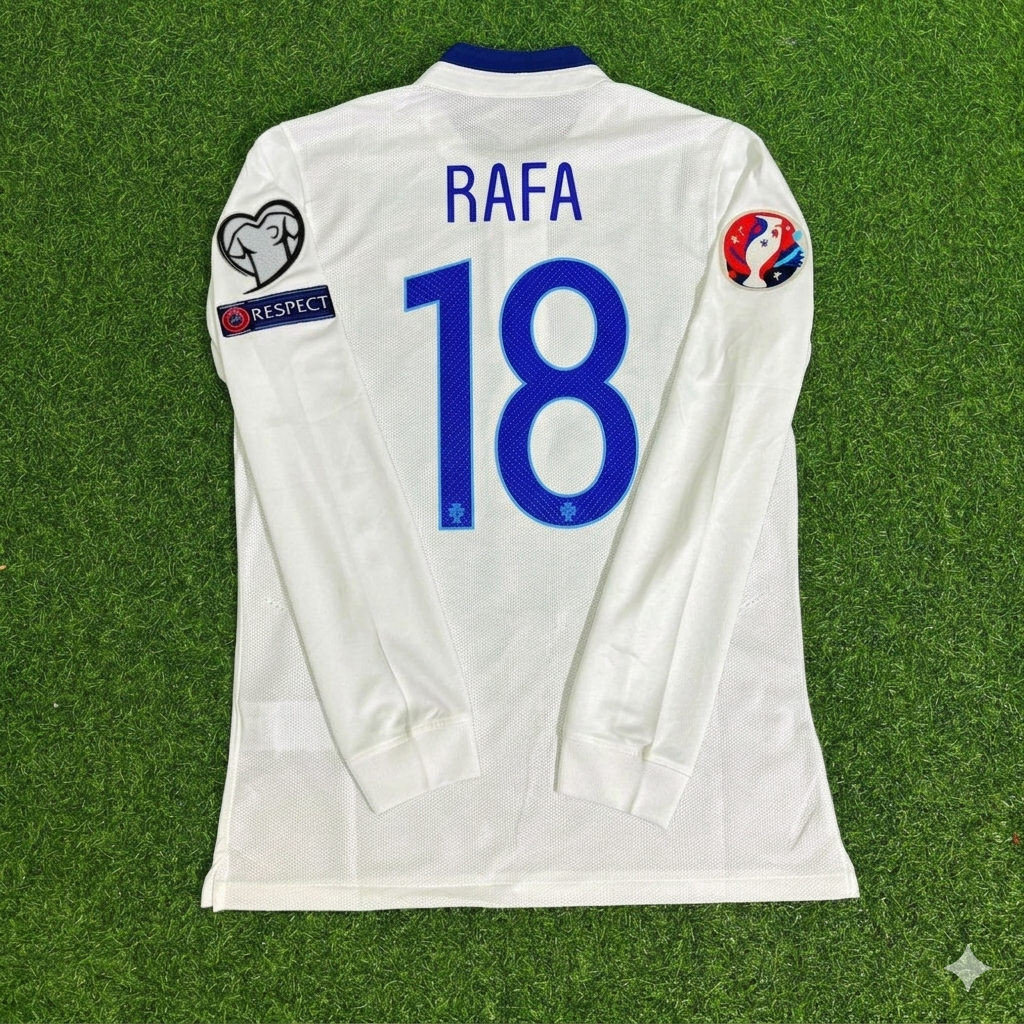 2016 Portugal EURO Rafa Silva White Long Sleeve Retro Football Jersey – Back View