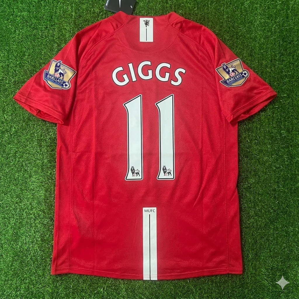 2007 Ryan Giggs Manchester United 2008 EPL Retro Red Football Jersey – Back View