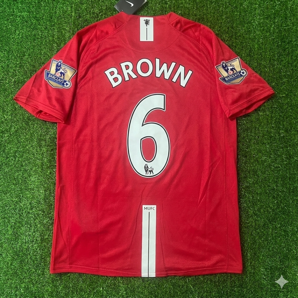 Manchester United 2007 2008 EPL Retro Red Jersey – Wes Brown – Back View