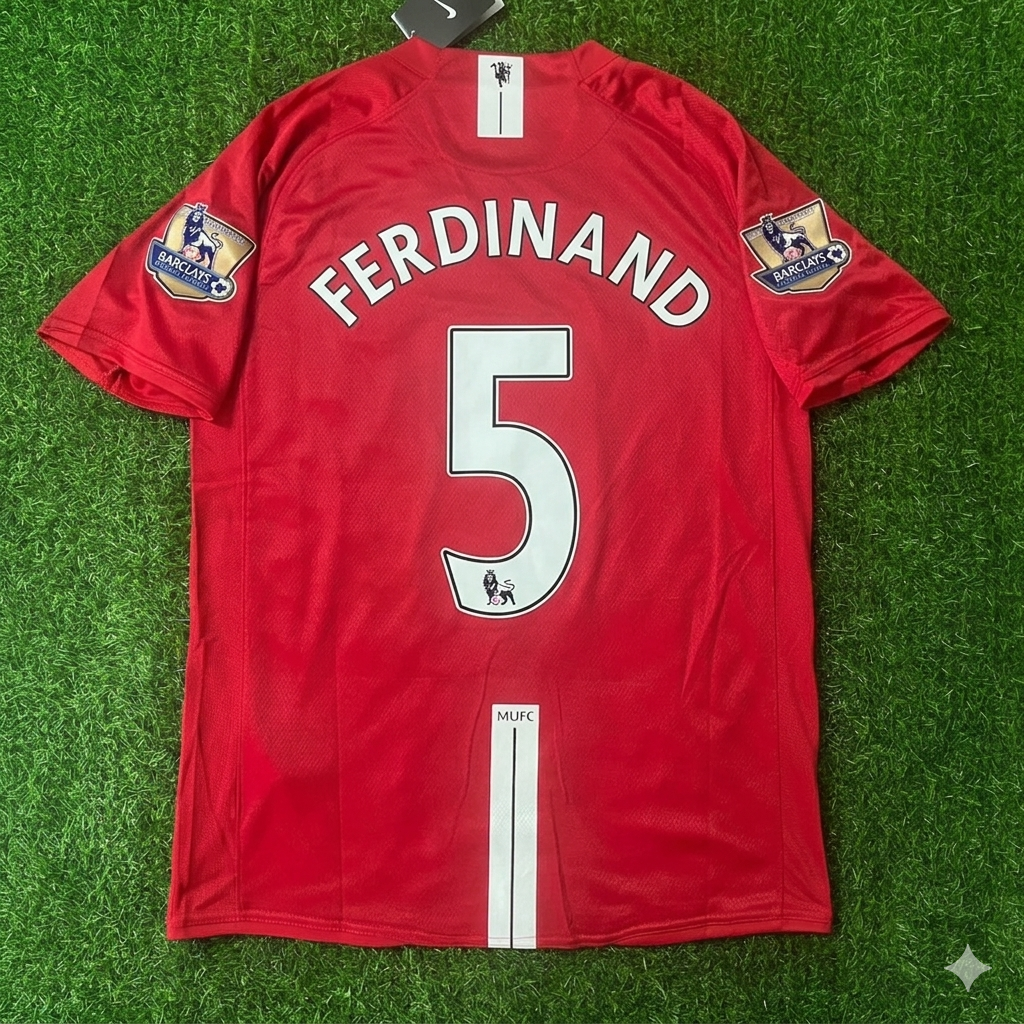 Manchester United 2007 2008 EPL Retro Red Jersey – Rio Ferdinand – Back View