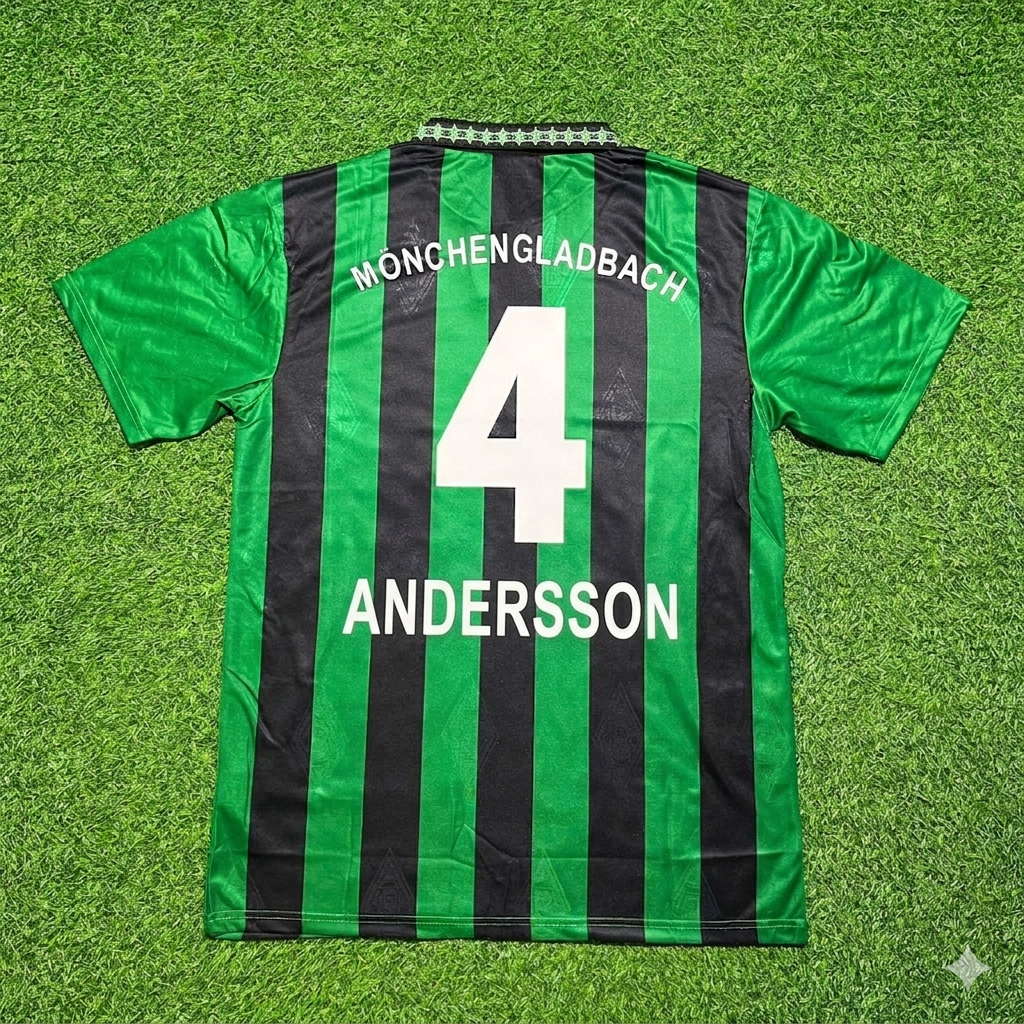 1995 Patrik Andersson #4 Borussia Mönchengladbach 1996 Retro Football Jersey – Back View