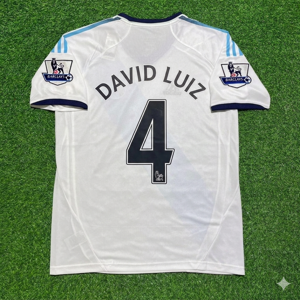 2012/13 David Luiz Chelsea Retro White Football Jersey – Back View
