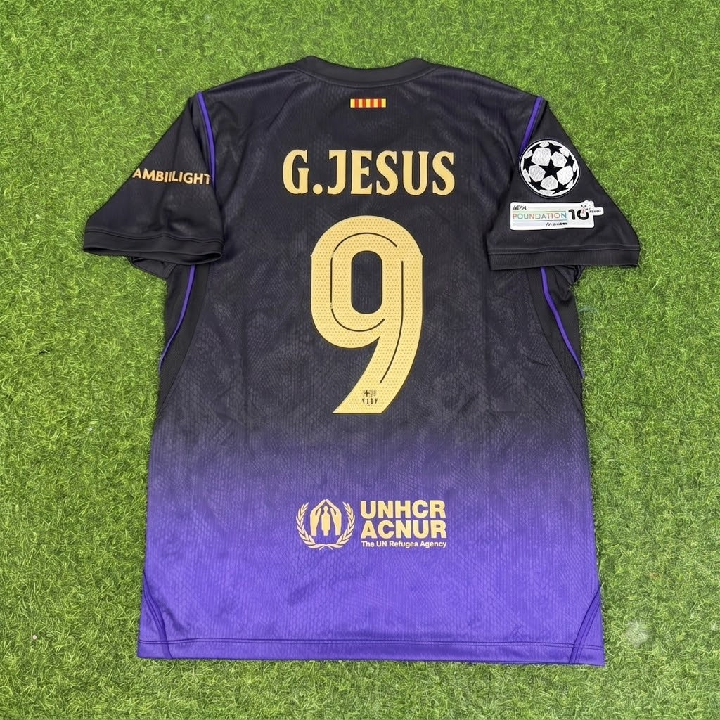 Gabriel Jesus #9 Barcelona 2027 Champions League Patch New Season Away Jersey – Back View