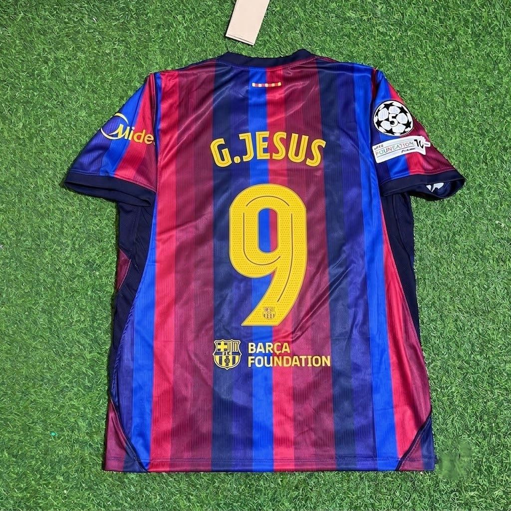 Gabriel Jesus #9 Barcelona 2027 New Season Champions League Patch Home Jersey – Back View