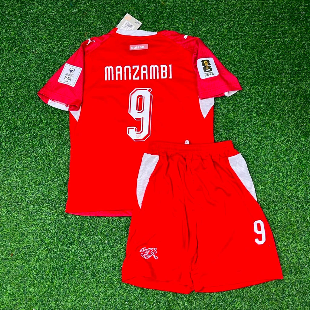 Johan Manzambi #9 Switzerland 2026 World Cup Children Jersey – Back View