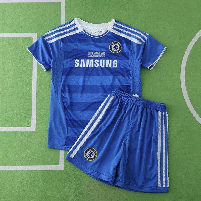 2012 Chelsea Champions League Final Home Retro Kids Football Kit – Front View