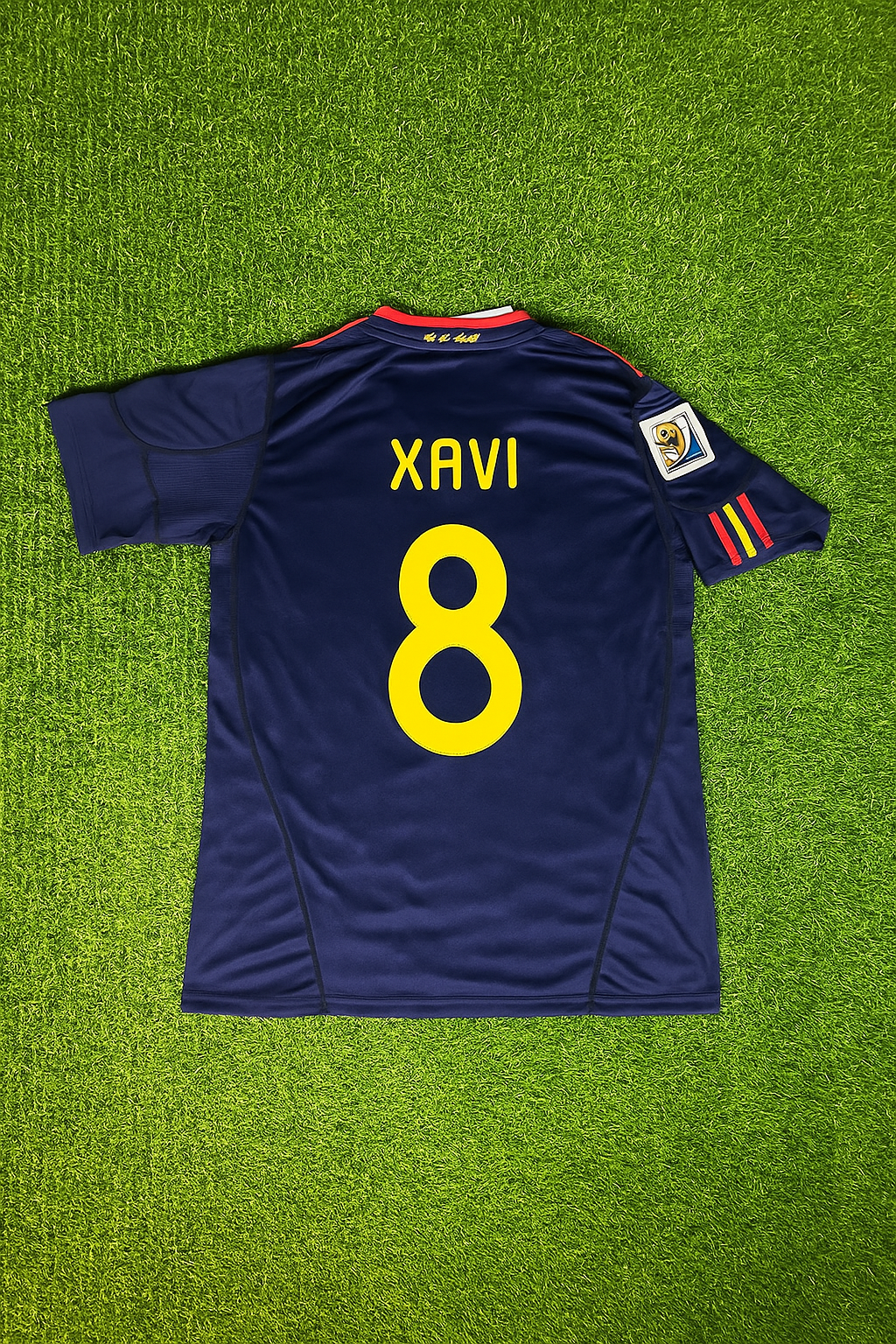 Xavi Hernandez - Spain 2010 World Cup Final Retro Jersey – Back View