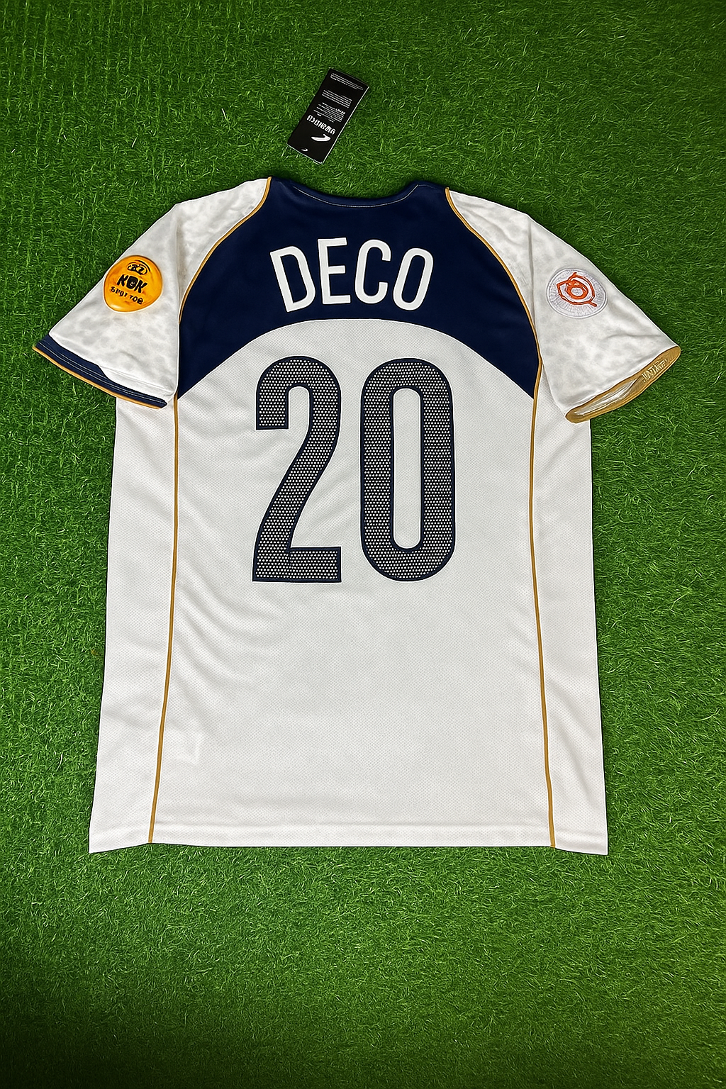 Deco #20 Portugal EURO 2004 Retro White Away Soccer Kit Jersey – Back View