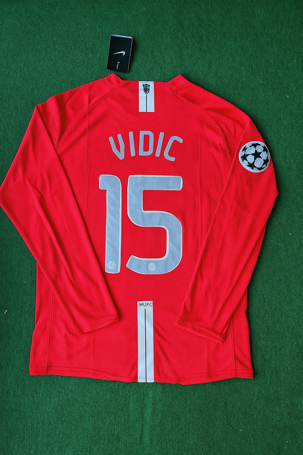 2008 Nemanja Vidic Manchester United Champions League Final Long Sleeve Retro Red Football Shirt – Back View
