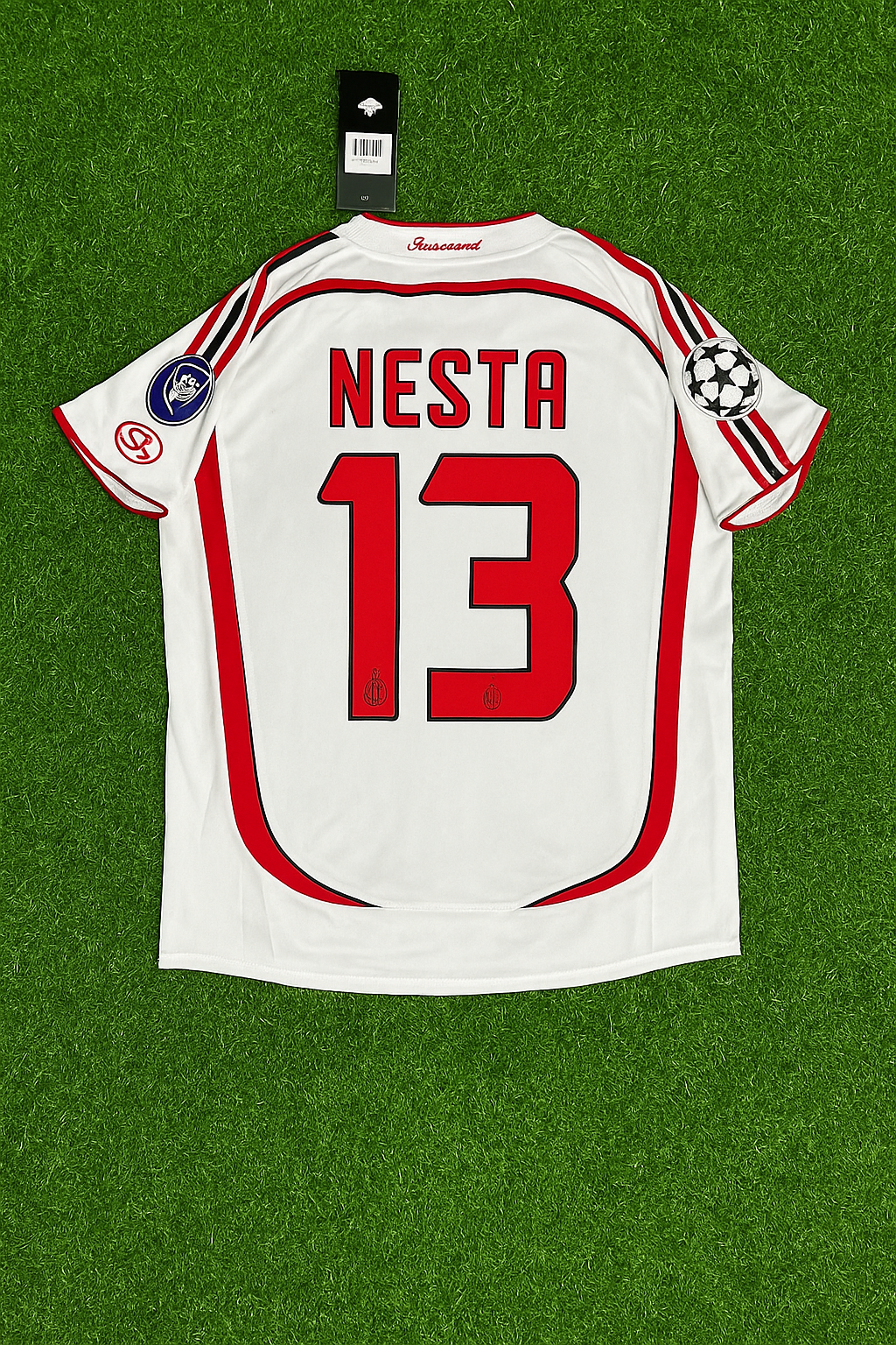 Alessandro Nesta Milan 2007 Final Athene Champions League Final White Retro Football Jersey – Back View
